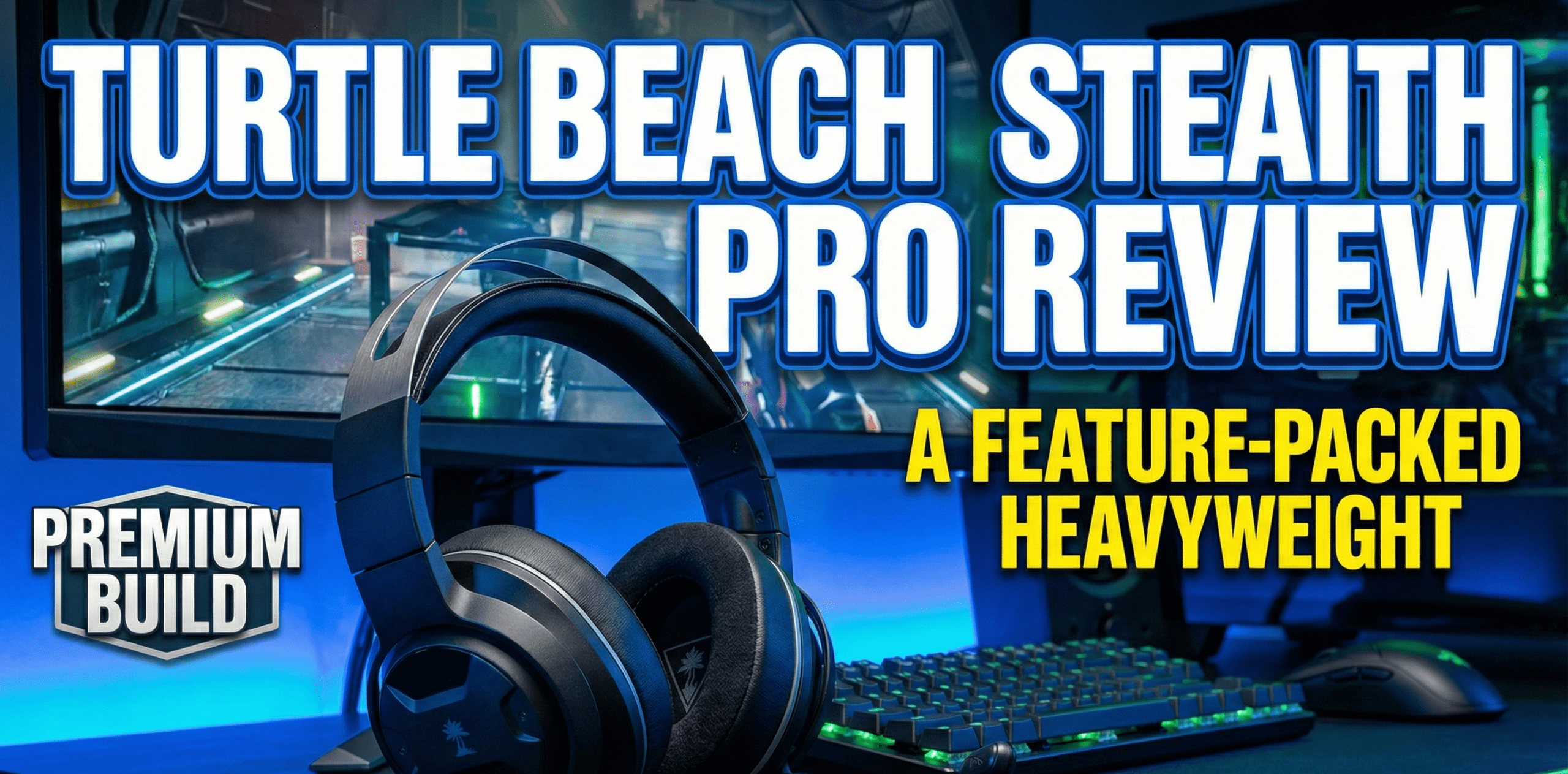 Turtle Beach Stealth Pro headset sitting next to its wireless transmitter and charging station.