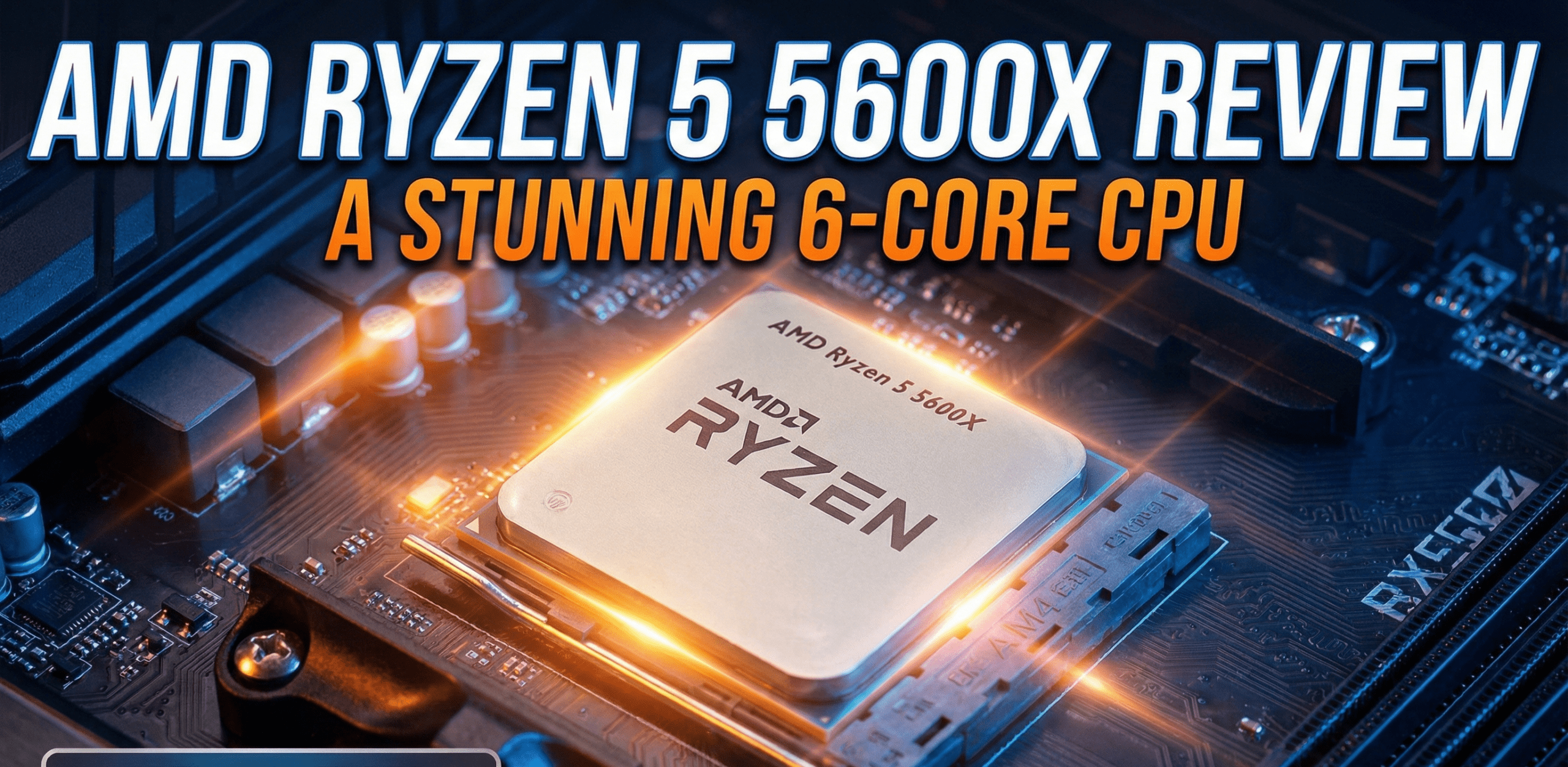 An AMD Ryzen 5 5600X processor box sitting next to the included Wraith Stealth cooler.