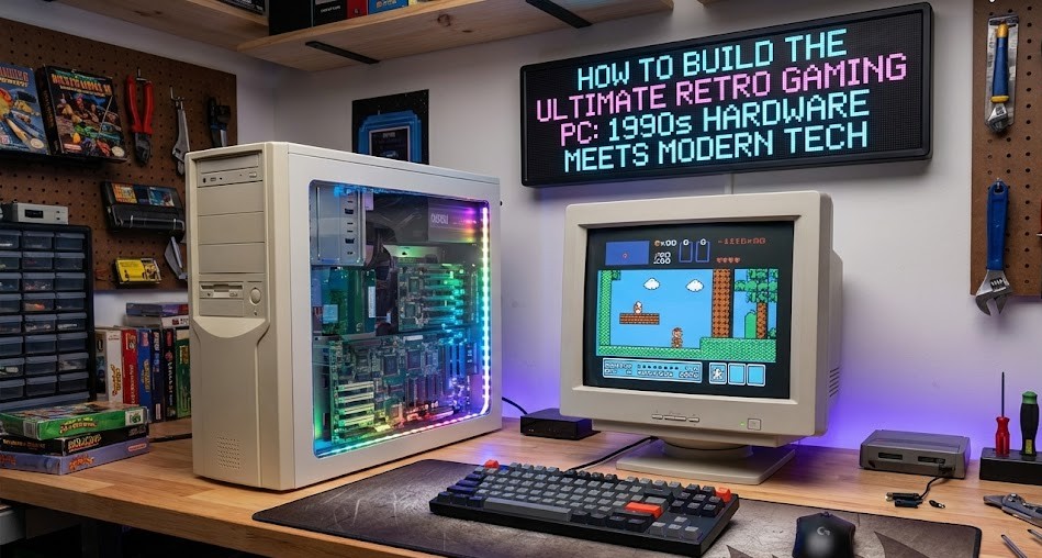A retro Socket 7 motherboard installed inside a modern PC case with a Sound Blaster 16 card visible.