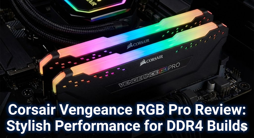 Two sticks of Corsair Vengeance RGB Pro RAM lighting up in a gaming PC.